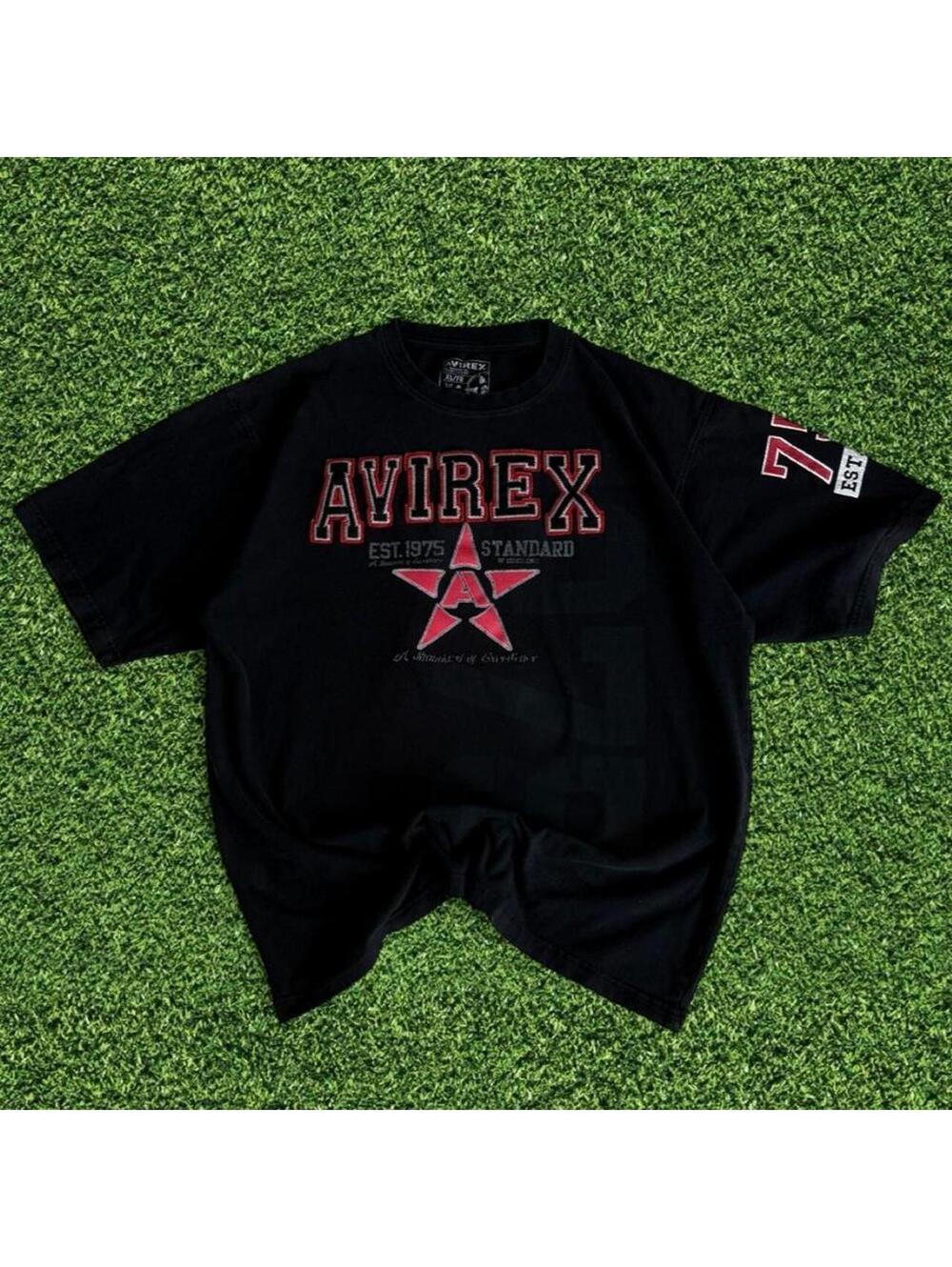 Y2K Avirex Black Graphic Embroidered T-Shirt Size XL Skater Tee